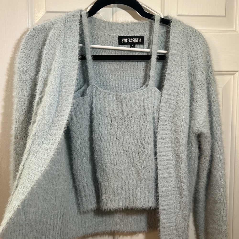 Matching set, both size Medium sky blue sweater and matching tank top